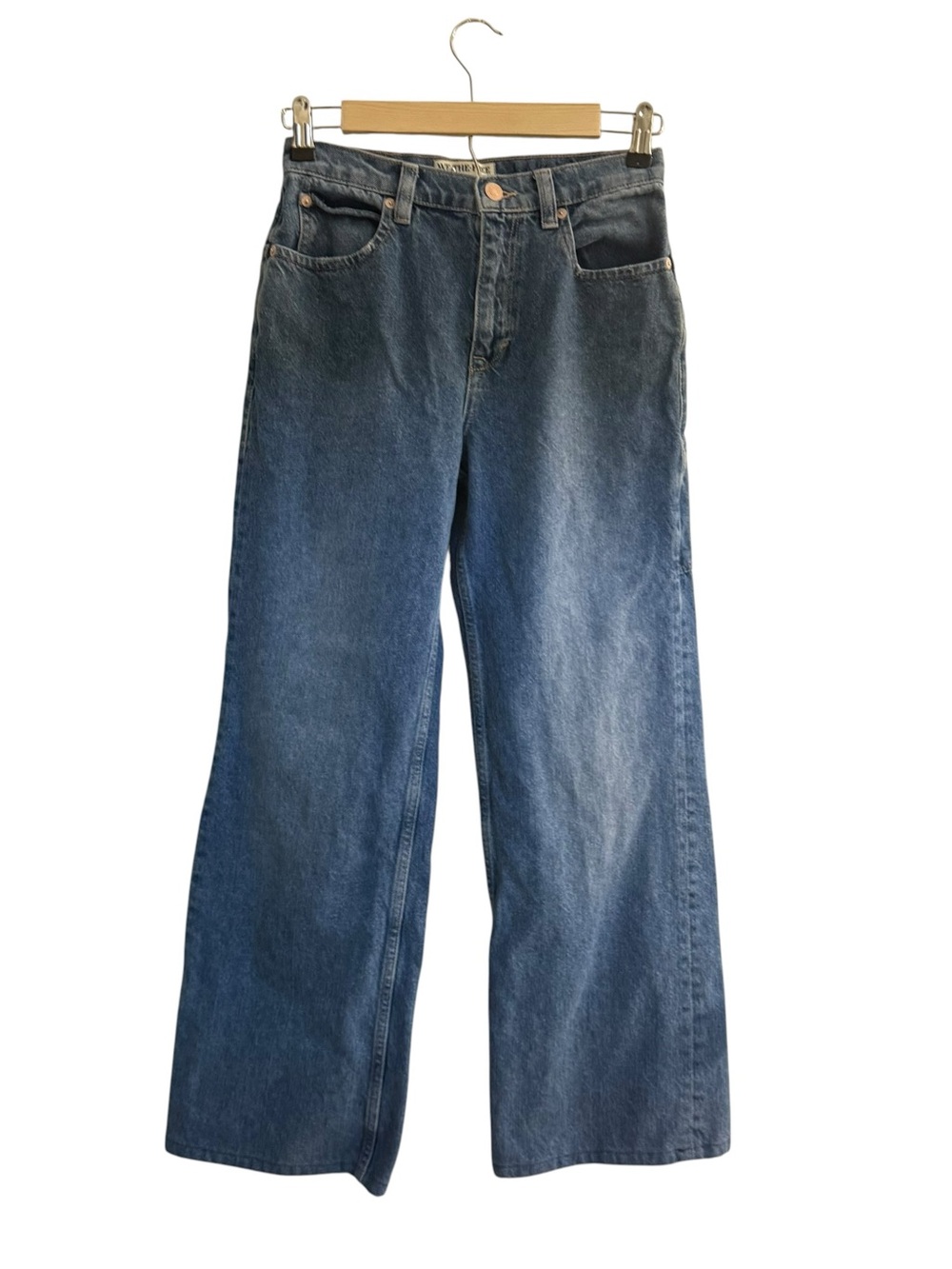 We The Free Free People Blue Denim High Rise Wide Leg Carpenter Jeans Size 25